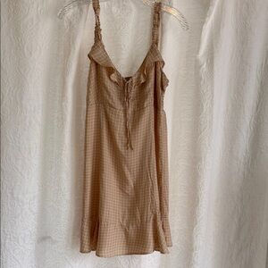 American Eagle Tan Check Ruffle Slip Dress